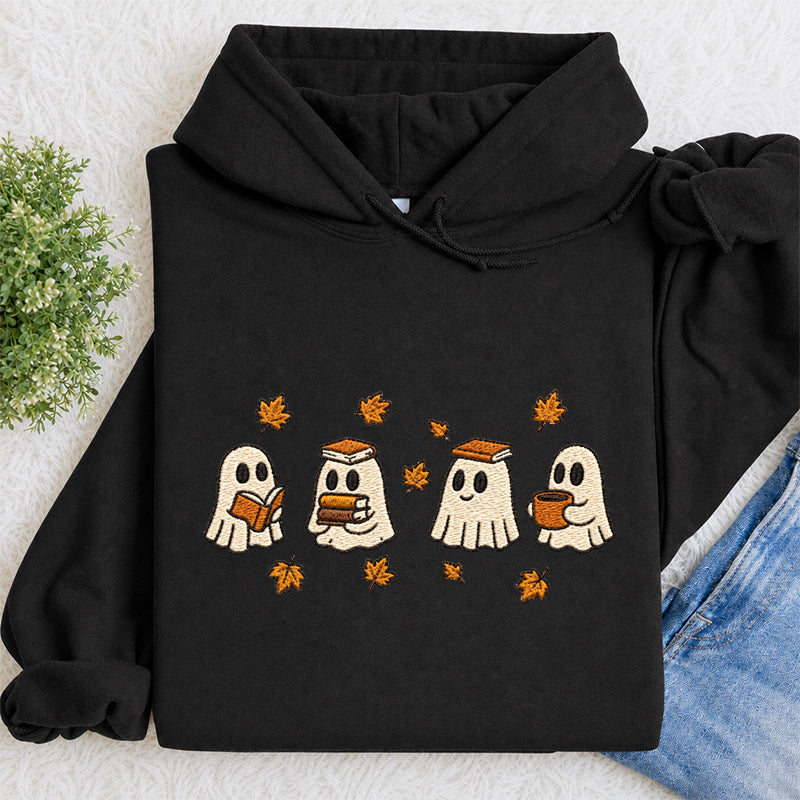 Embroidered Autumn Bookish Ghost Classic Adult Unisex Hoodie
