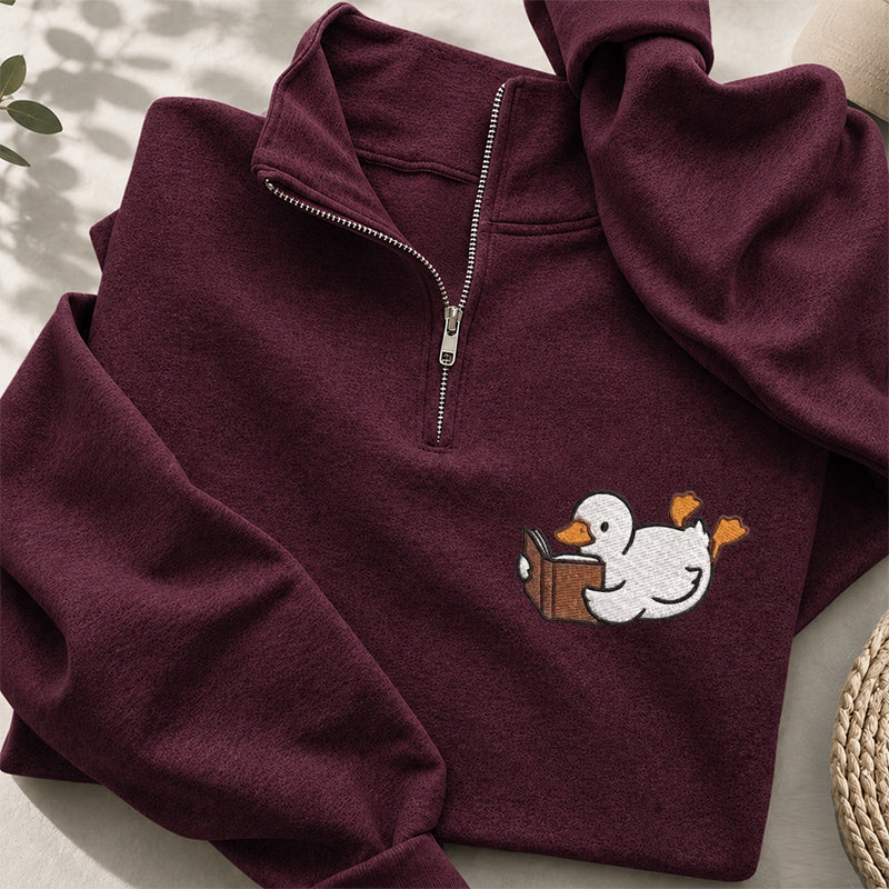 Embroidered Reading Duck Classic Quarter Zip Sweatshirt