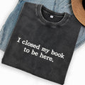 Embroidered Close Book Be Here Washed Crew Neck T-Shirt