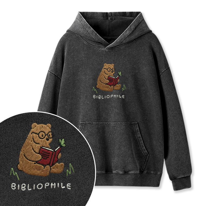 Embroidered Reading Bear Washed Hoodie