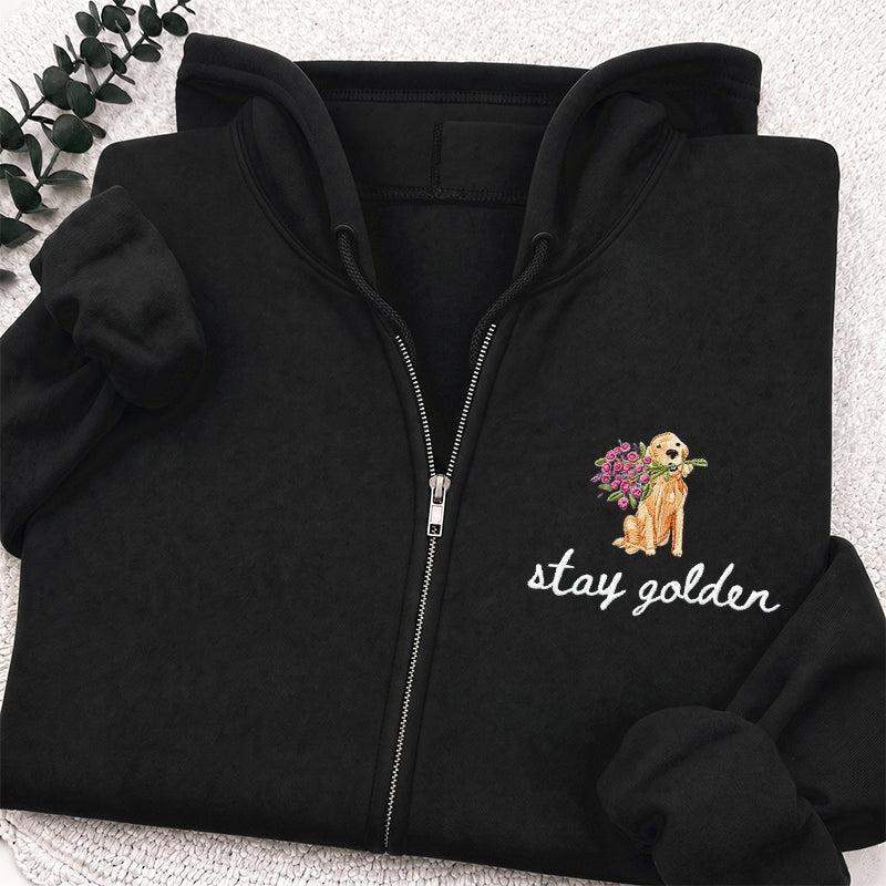 Embroidered Stay Golden Classic Adult Unisex Full Zip Hoodie