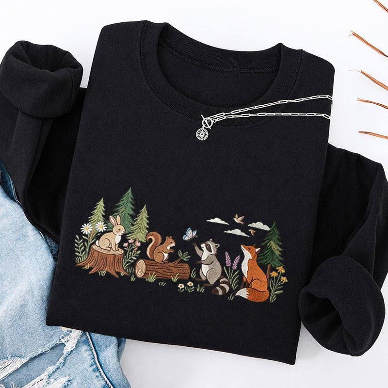 Embroidered Woodland Animals Classic Crewneck Sweatshirt