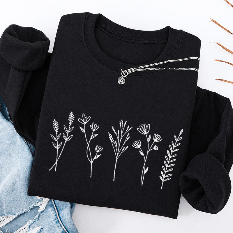 Embroidered Cute Wildflower Classic Crewneck Sweatshirt