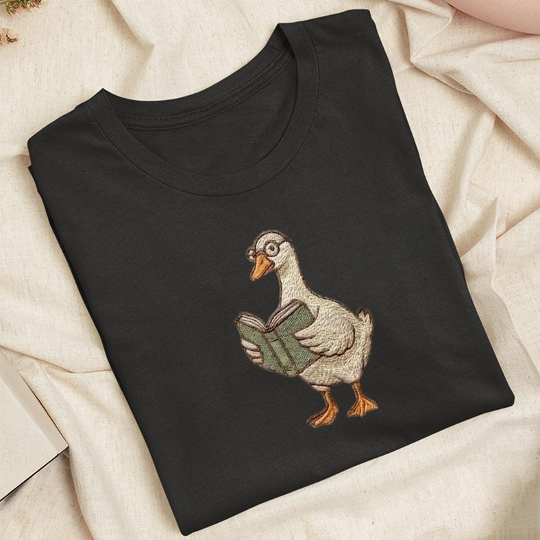 Embroidered Reading Goose Classic Adult Unisex Crew Neck T-Shirt