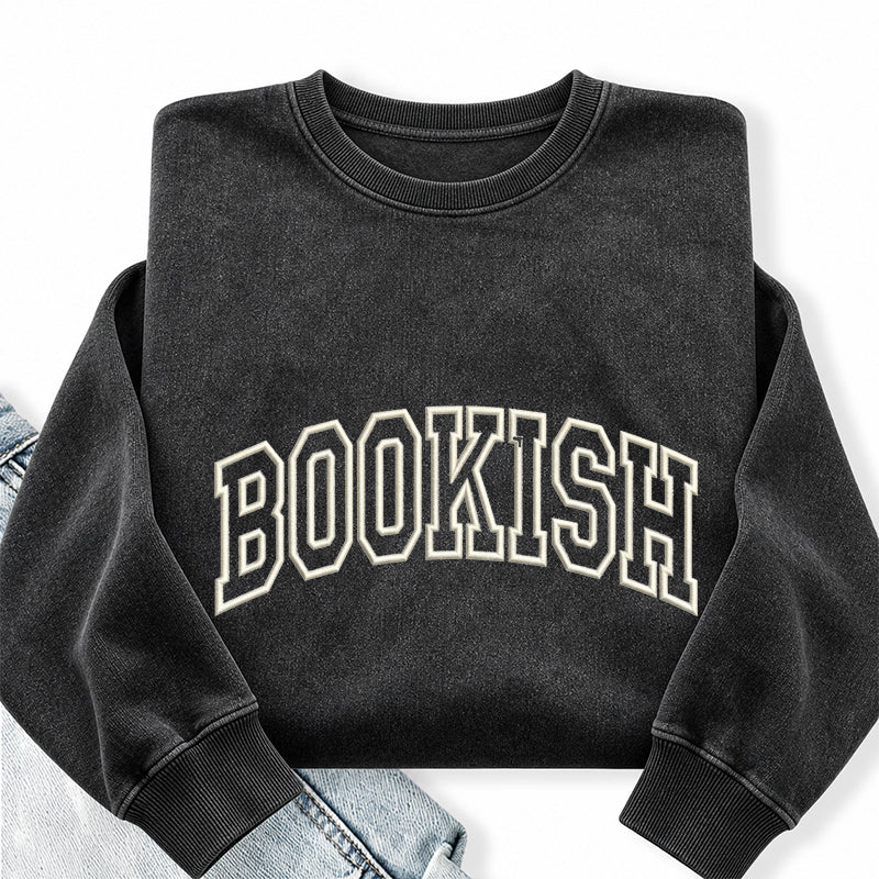 Embroidered Classic Bookish Washed Crewneck Sweatshirt