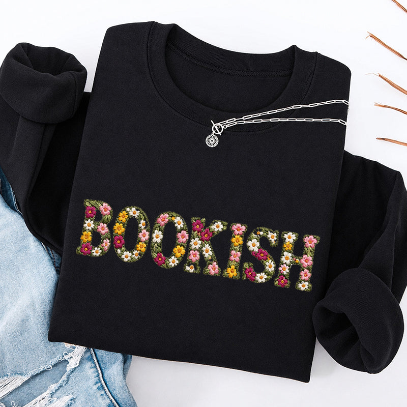 Embroidered Floral Bookish Classic Crewneck Sweatshirt