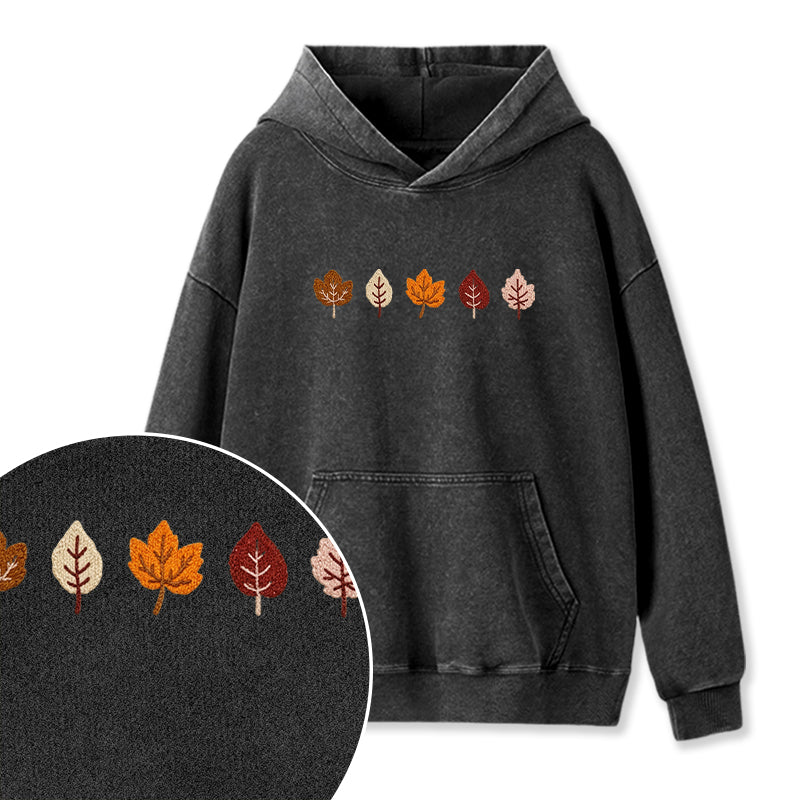 Embroidered Fall Leaves Washed Hoodie