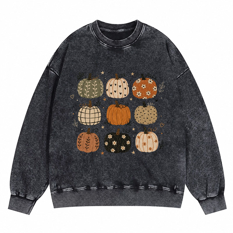 Boho Fall Pumpkins Washed Crewneck Sweatshirt