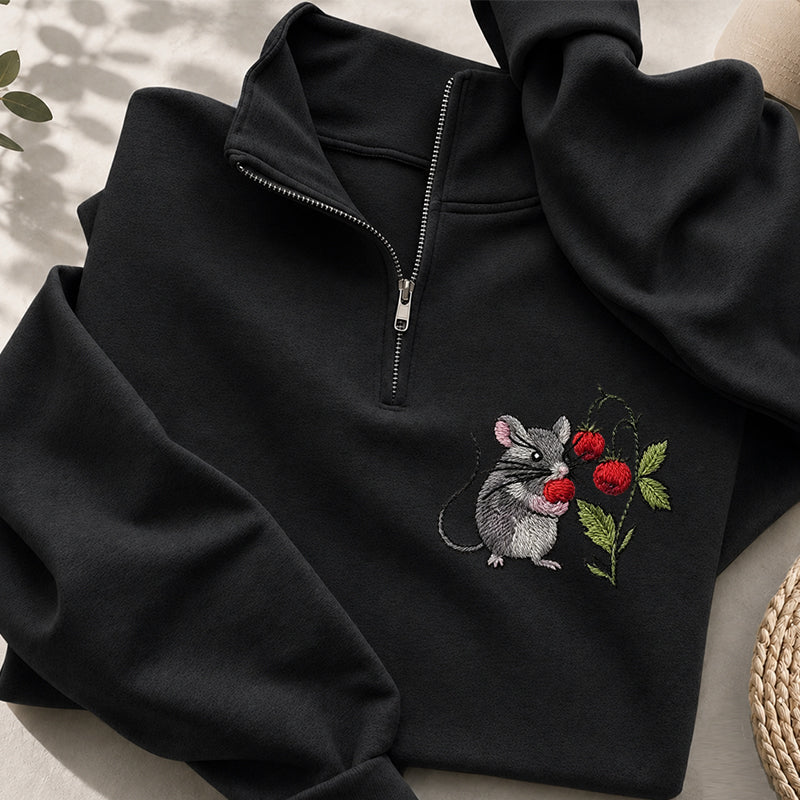 Embroidered Cottagecore Mouse Classic Quarter Zip Sweatshirt