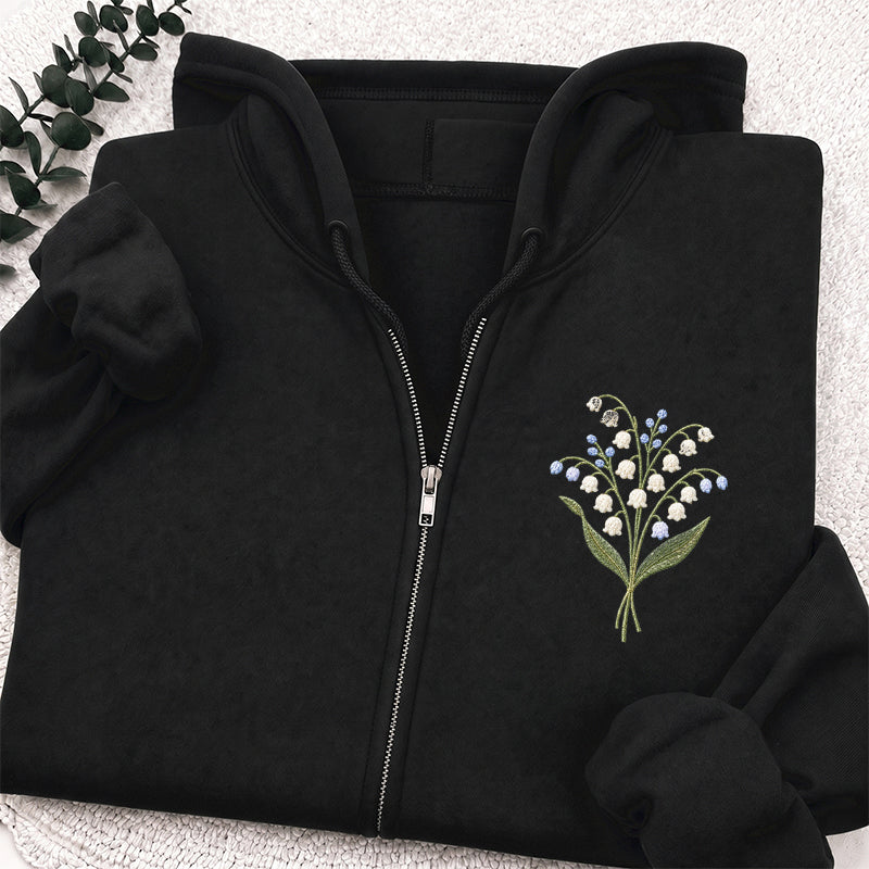 Embroidered Lily Of The Valley Classic Full Zip Hoodie
