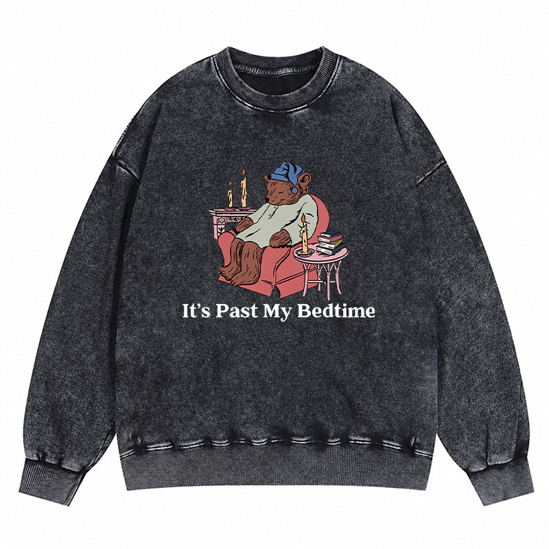It's Past My Bedtime Bear Washed Crewneck Sweatshirt