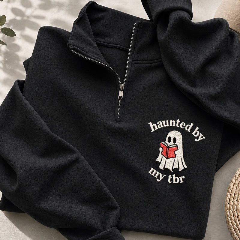 Embroidered Haunted By My TBR Classic Quarter Zip Sweatshirt