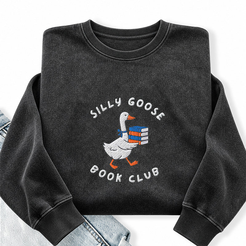 Embroidered Silly Goose Book Club Washed Crewneck Sweatshirt