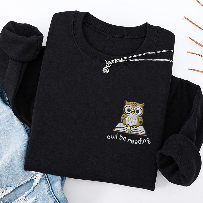 Embroidered Owl Be Reading Classic Crewneck Sweatshirt
