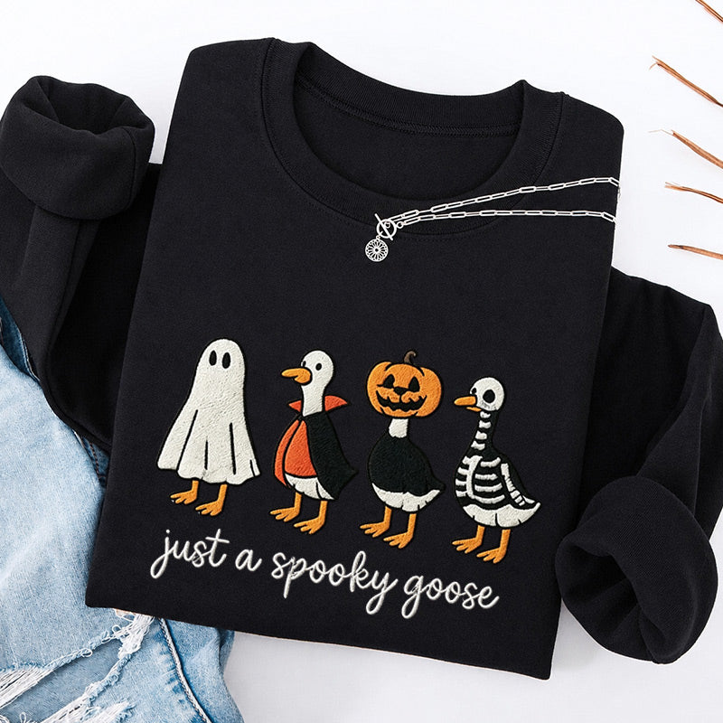 Embroidered Just A Spooky Goose Classic Crewneck Sweatshirt