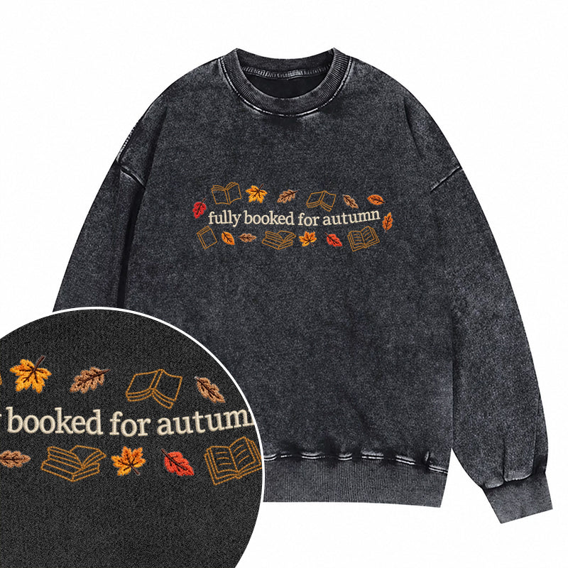 Embroidered Fully Booked For Autumn Washed Crewneck Sweatshirt