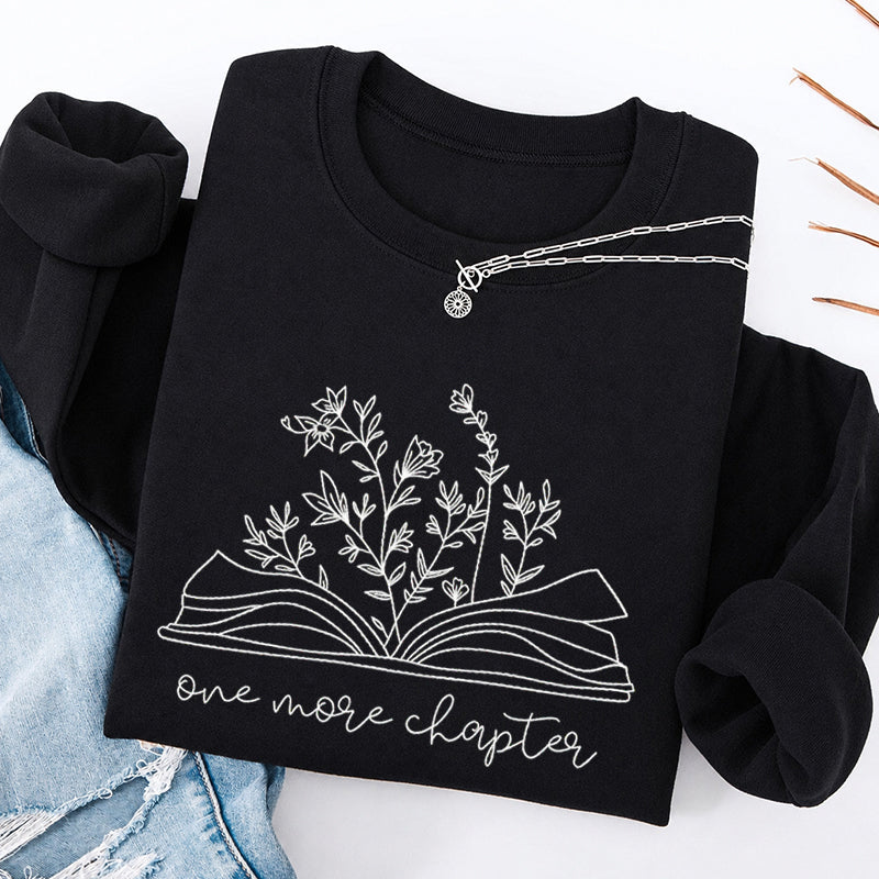 Embroidered One More Chapter Floral Book Classic Crewneck Sweatshirt
