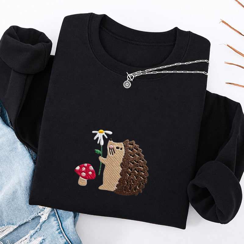 Embroidered Mushroom Hedgehog Classic Crewneck Sweatshirt