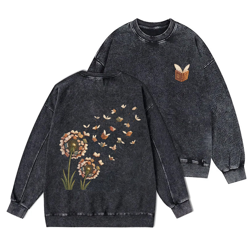 Funny Dandelion Books Washed Crewneck Sweatshirt