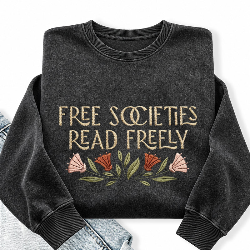 Embroidered Read Freely Washed Crewneck Sweatshirt