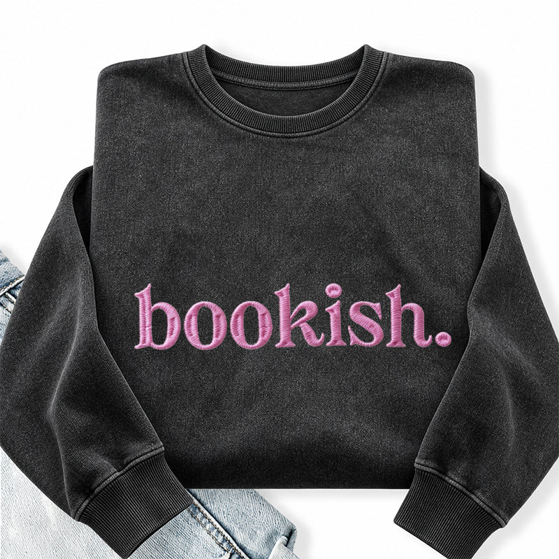 Embroidered Bookish Washed Crewneck Sweatshirt