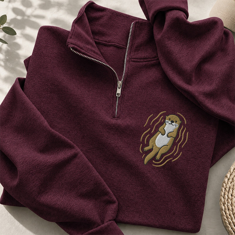 Embroidered Cute Otter Classic Quarter Zip Sweatshirt