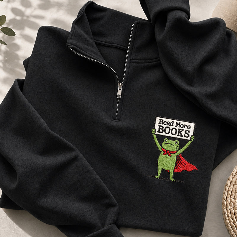 Embroidered Read More Books Frog Classic Quarter Zip Sweatshirt