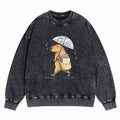 Capybara Rainy Day Book Washed Crewneck Sweatshirt