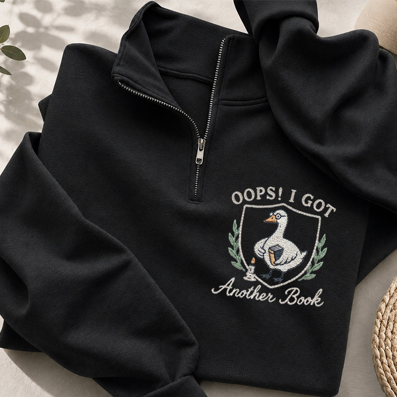 Embroidered Goose Got Another Book Classic Quarter Zip Sweatshirt