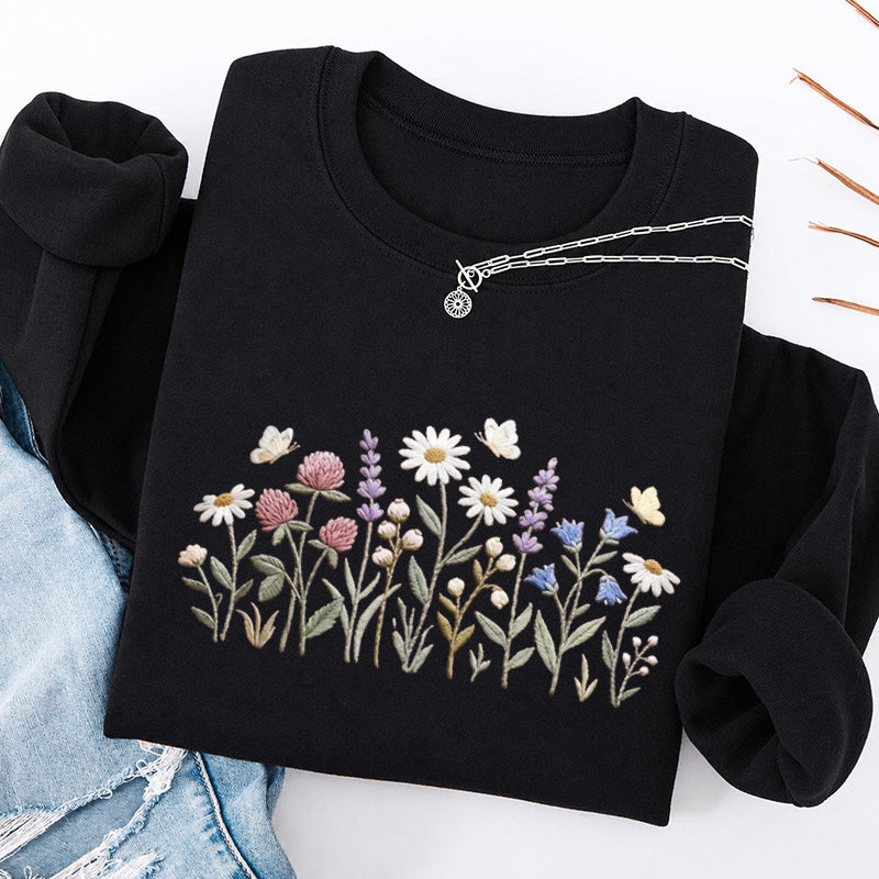 Embroidered Wildflower Classic Crewneck Sweatshirt
