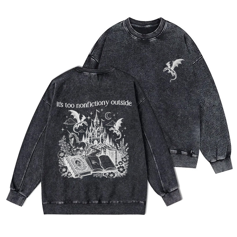 It's Too Nonfictiony Outside Reading Washed Crewneck Sweatshirt