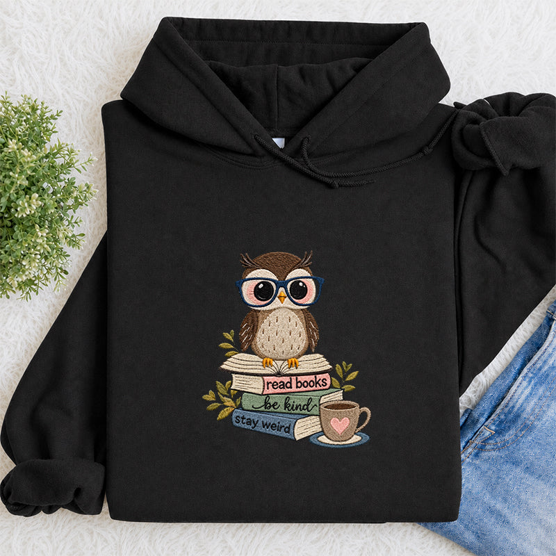 Embroidered Read Books Be Kind Owl Classic Adult Unisex Hoodie
