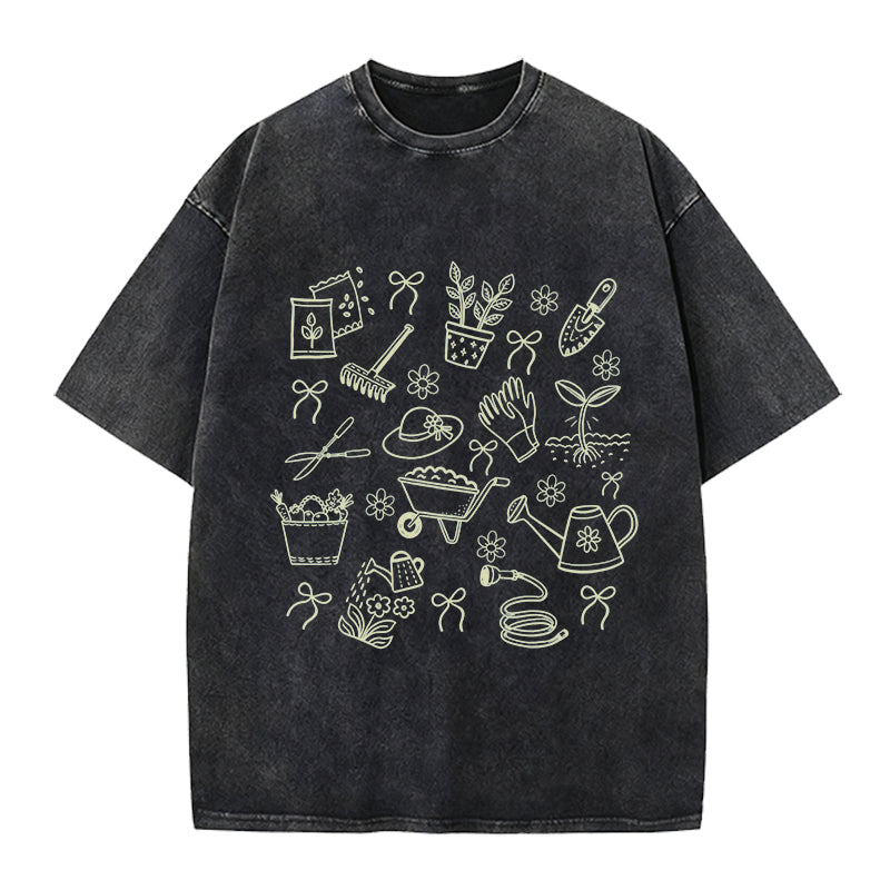 Plant Lover Gardening Washed Crew Neck T-Shirt