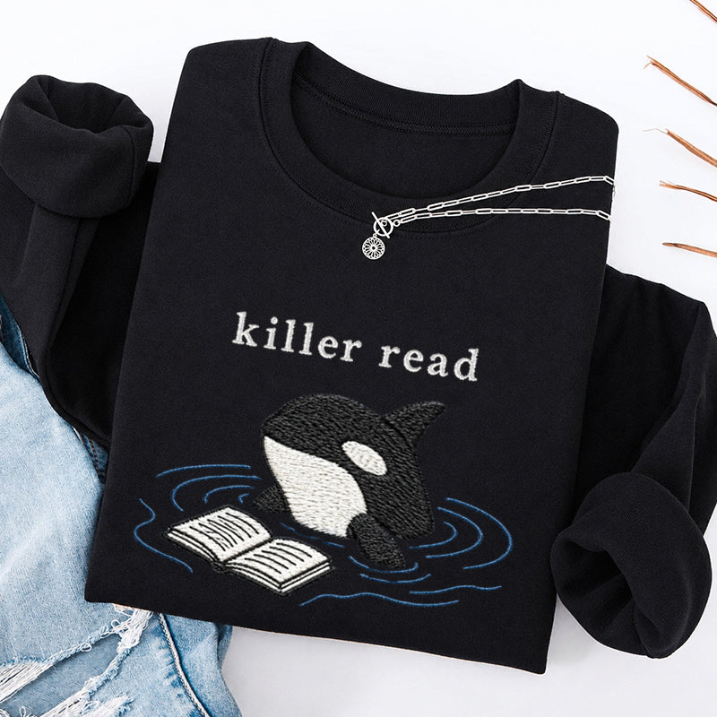 Embroidered Killer Read Orca Classic Crewneck Sweatshirt