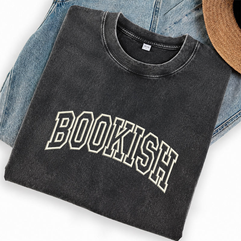 Embroidered Classic Bookish Washed Crew Neck T-Shirt