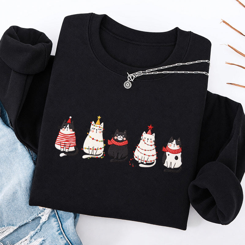 Embroidered Cute Cat Christmas Classic Crewneck Sweatshirt