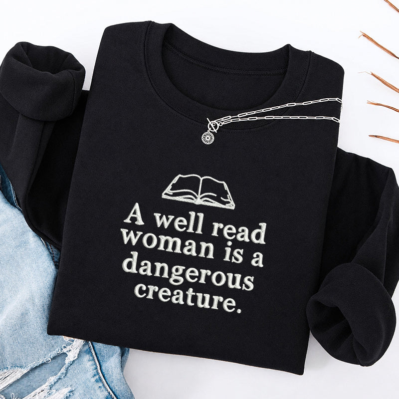 Embroidered A Well Read Woman Classic Crewneck Sweatshirt