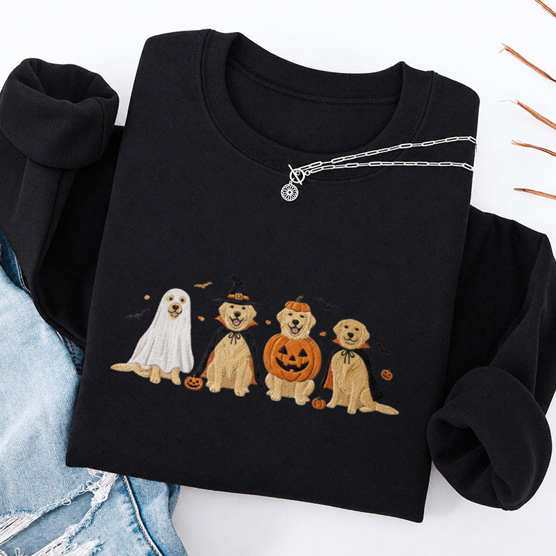 Embroidered Halloween Golden Retriever Classic Crewneck Sweatshirt
