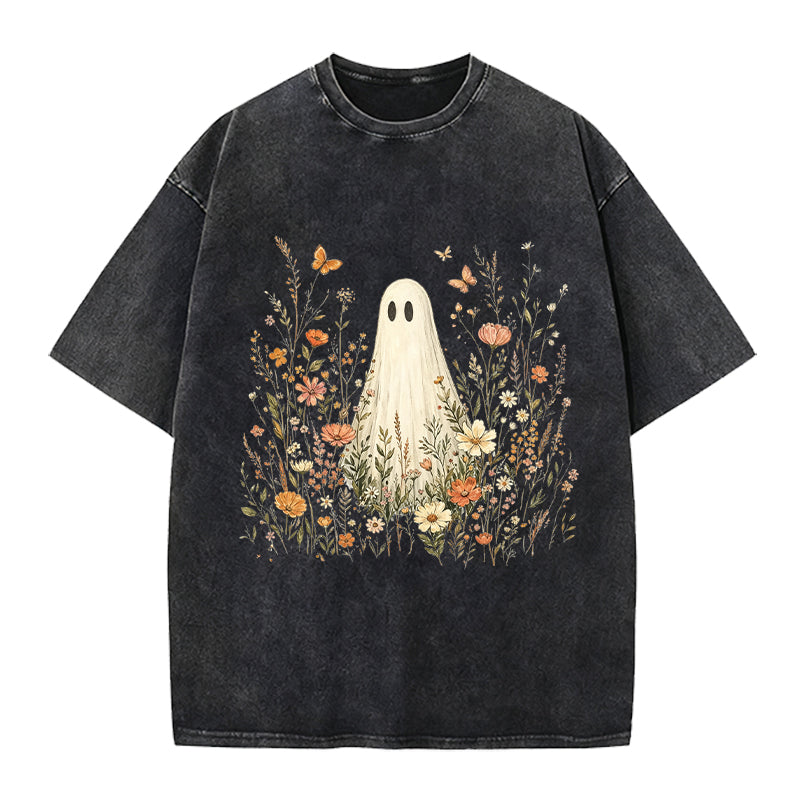 Floral Ghost Boho Washed Crew Neck T-Shirt