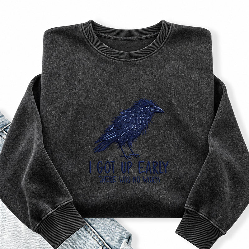 Embroidered Funny Got Up Early Washed Crewneck Sweatshirt