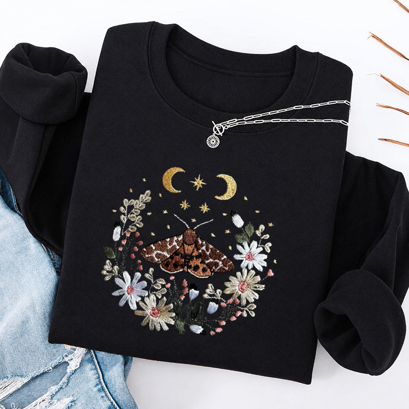 Embroidered Cottagecore Moth Classic Crewneck Sweatshirt
