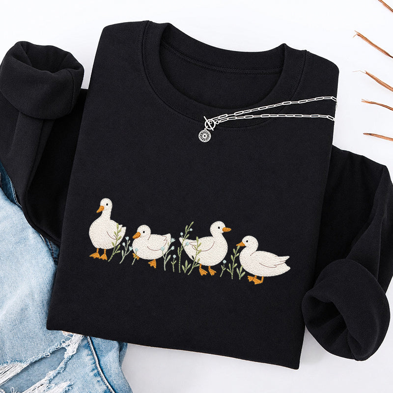 Embroidered Floral Ducks Classic Crewneck Sweatshirt