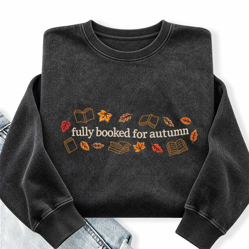 Embroidered Fully Booked For Autumn Washed Crewneck Sweatshirt