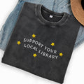 Embroidered Support Your Local Library Washed Crew Neck T-Shirt