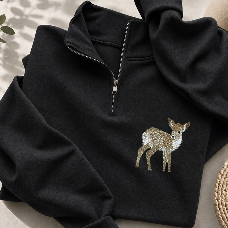 Embroidered Forest Deer Classic Quarter Zip Sweatshirt