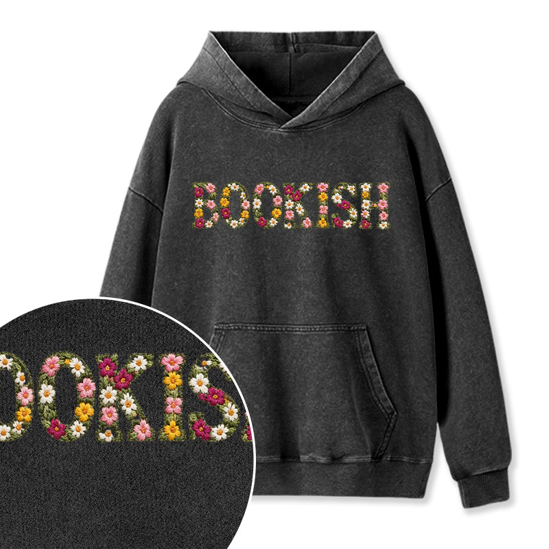 Embroidered Floral Bookish Washed Hoodie