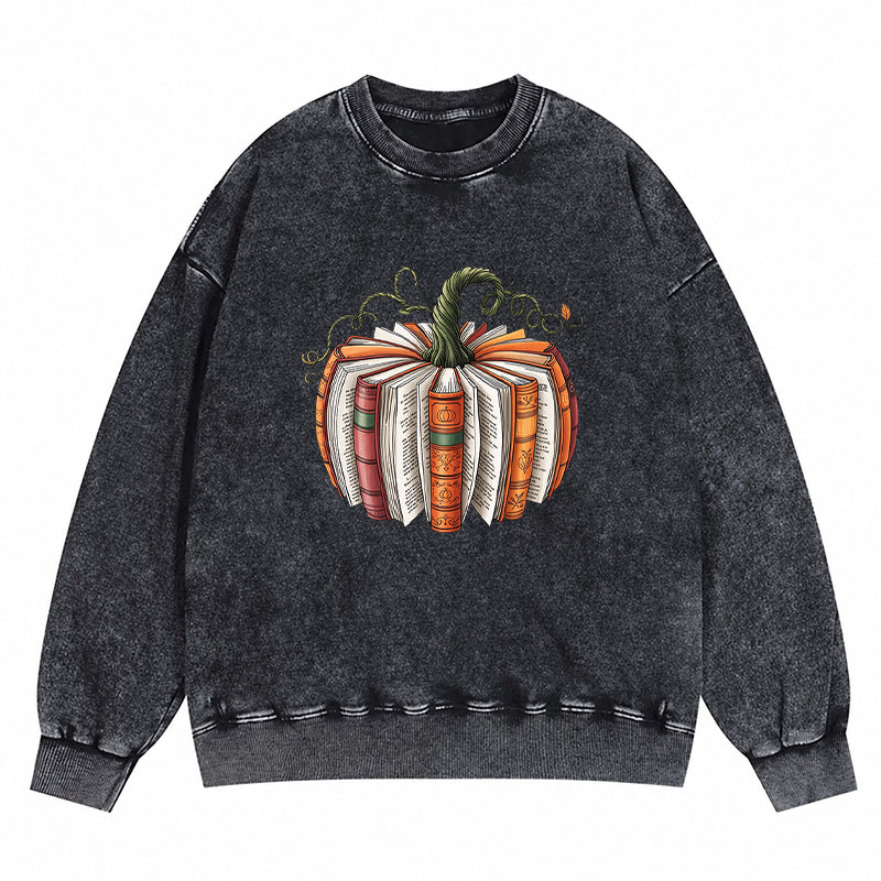 Fall Book Pumpkin Washed Crewneck Sweatshirt