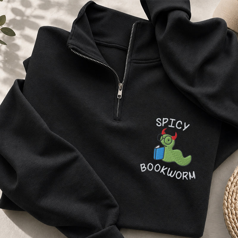 Embroidered Spicy Bookworm Classic Quarter Zip Sweatshirt