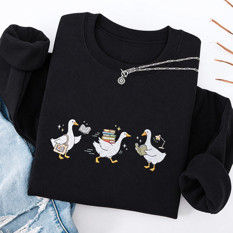 Embroidered Bookish Goose Classic Crewneck Sweatshirt