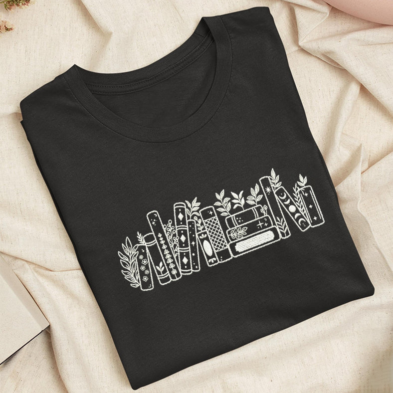 Embroidered Flower Book Classic Adult Unisex Crew Neck T-Shirt